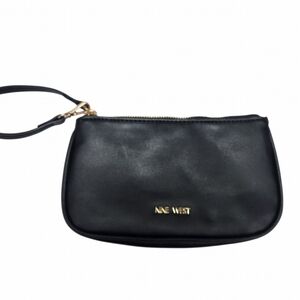 Nine West Rhea Black Wristlet Clutch Faux Leather Mini Pouch Gold Hardware Small